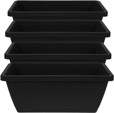 INOOMP Macetas Rectangulares Reutilizables de Plástico Negro con Bandejas Integradas Paquete de 4 Unidades para Cactus y Suculentas en Ventanas o Exterior