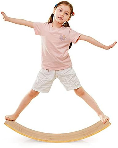 FANTASK 90 x 30cm Balance Board, Balancierbrett aus Bambus, Wackelbrett bis 150kg belastbar, Natur