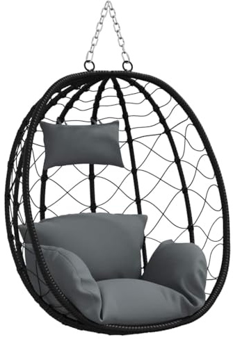 vidaXL Hängendes Ei-Stuhl Anthrazit 91.5 x 60 x 110 cm Poly-Rattan, Wohnzimmer, ergonomischer Eierstuhl, kompakte Schaukel, Gartenliege, modernes faltbares Sitzmöbel, langlebig und bequem
