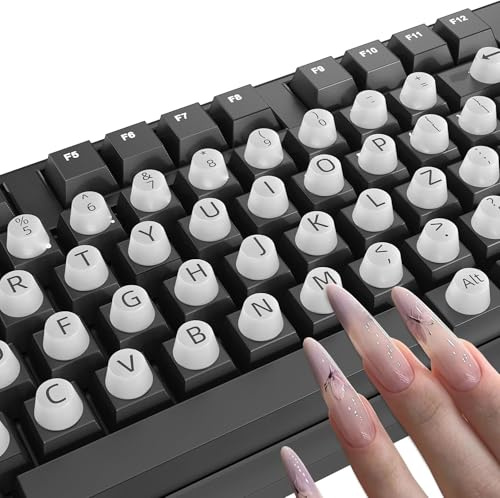 Raised Keyboard Stickers for Long Nails Compatible with Wired Wireless Keyboard Letters Keys Bubbles Keycaps Decal Comfortable Typing for Office Work Protector Accessorie (64 Pcs)