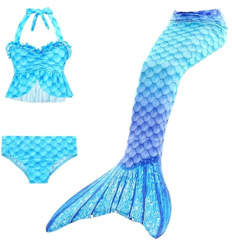Generisch Badeanzug Mädchen Bikini Badebekleidung Kinder Badeanzug Kinder Mädchen Bikini Dreiteiliger (2-13 Jahre) Schutz Set (Blue 10-11 Years)