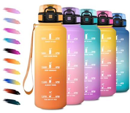 Sportflasche 1,5L, Motivierende Trinkflasche mit Zeitmarkierung, Wasserflasche Sport mit Filte, Kohlensäure Geeignet, Auslaufsichere Trinkflasche für Sprudel, Fahrrad, Laufen, Erwachsener, Sprudel