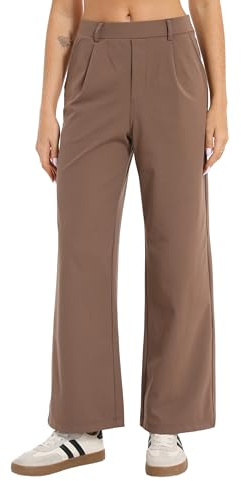 Oyamiki Affärsbyxor dam lediga kostymbyxor hög midja stretchbyxor eleganta breda tygbyxor med fickor kontor arbetsbyxor fritidsbyxor, Djup kaki-vanlig, XL