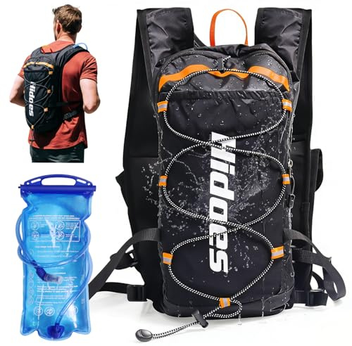 Hidoes Zaino idrico con sacca idrica da 2 l, tasca per telefono touch, bussola, fischietto, leggero, traspirante, riflettente, per corsa, ciclismo, escursionismo