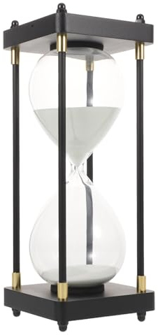 DECHOUS Temporizador de Reloj de Arena de 60 Minutos, Grande, Decorativo, Ideal para El Hogar, La Oficina, El Escritorio, Arena Blanca, con Marco Negro.