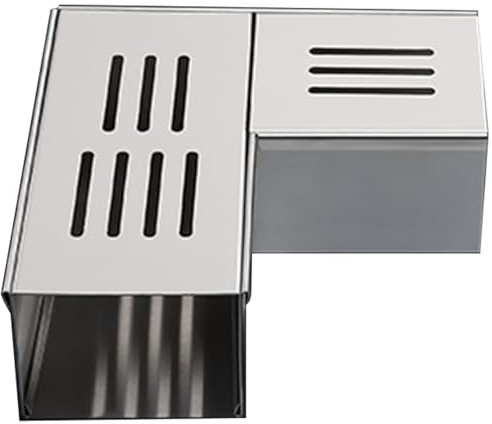 Kit di scarico a forma di T in acciaio inossidabile per cortile e marciapiede, copertura per grondaia di drenaggio esterno ad angolo retto rettangolare (200 x 70 x 30 mm)