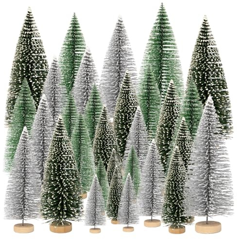 Pilikoll 30 Pcs Miniature Christmas Tree Artificial Mini Christmas Trees Miniature Pine Tree Tabletop Bottle Brush Christmas Trees Mini Ornaments Tabletop Trees for Christmas Crafts Tabletop Decor