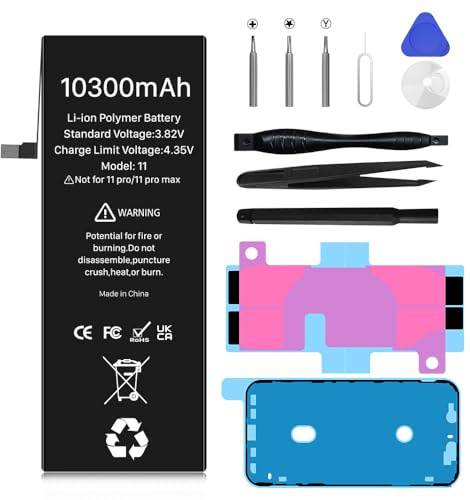 [10300mAh] Batterie pour iPhone 11, Ultra Haute Capacité Remplacement de Batterie pour iPhone 11 modèles A2111, A2221, A2223 avec kit d'outils
