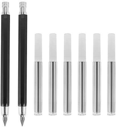 Qusedwey 2 Piezas LáPices MecáNicos AutomáTicos con Soporte de Plomo de 5,6 Mm con Sacapuntas y Recarga de Plomo de CarbóN, 6 Piezas Recargas de Plomo Adicionales