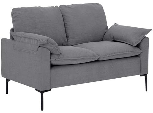 HOMCOM Sofá de 2 Plazas, Tapizado en Terciopelo, Sofá Moderno con Patas de Metal, Reposabrazos Acolchado, para Salón, Dormitorio, Oficina, Sala de Estar, 130x77x84 cm, Gris
