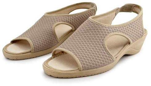 JOMIX Ciabatte Donna Casa Estive Comode Antiscivolo Pantofole Aperte Traspiranti con Cinturino Posteriore Sandali da Casa per Signora Anziani Pianta Larga Made in Spain Beige 36