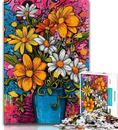 Puzzle 1000 pièces pour Adolescents Cadeaux Fleurs dans Un Vase Puzzle 1000 pièces Staycation Kill Time avec pièces entièrement emboîtables de Formes aléatoires 38x26cm