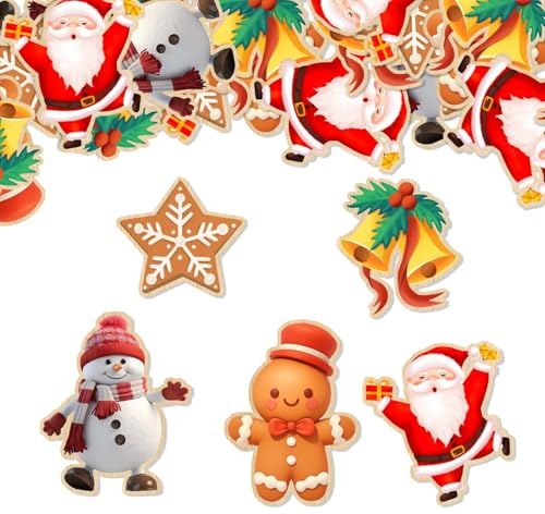 100pcs Weihnachtsstreudeko Holz Mini Figuren Santa Schneemann Weihnachtsdeko Tisch & Festliche Atmosphäre