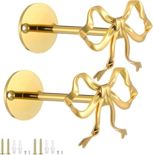 Funvalley Surperfect 2Pcs Metal Bow Curtain Holdbacks Gold Wall Mounted Bow Curtain Hold Backs Curtains Modern Gold Holders for Living Room Bedroom Office Home