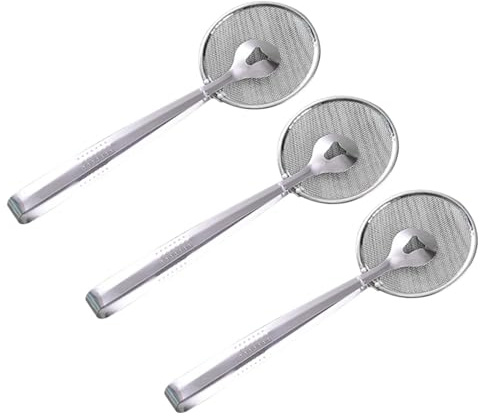 3 Pièces Cuillère Filtre avec Pince en Acier Inoxydable pour Cuisson | Passoire Multi Fonction, Drainage D’huile Excédentaire, Usage la Cuisine et Gâteau, Argenté, Facile à Nettoyer