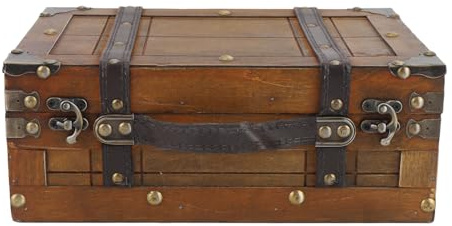 OEBUAFI Valigia Vintage in Legno, Borsa Portaoggetti Multifunzionale per Vestiti, Giocattoli, Accessori per Foto con Cinghie e Hardware in Stile Antico (Piccolo)