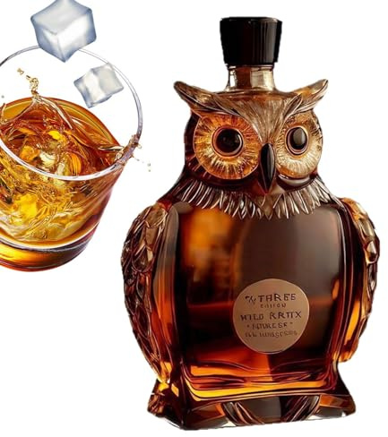 Botella decantadora de whisky, elegante exhibición de centro de mesa, 16 x 16 x 21 cm, botella de vidrio decantador de vino, cóctel de whisky de búho, control de vertido mejorado, para padre, novio