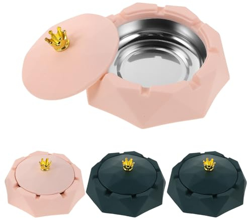 SEWACC Cenicero con Tapa 4 Piezas de Acero Inoxidable Resistente al Viento, Diseño Vintage en Colores Rosa y Verde Oscuro, Adecuado para Decoración del Hogar y Uso en Interiores