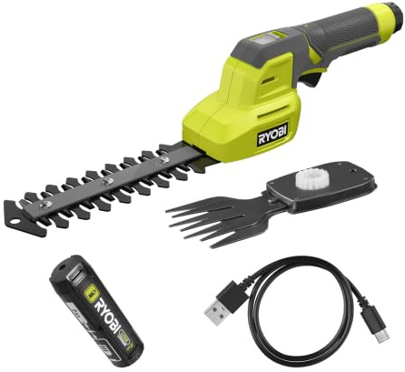 RYOBI 4 V Akku-Gras- & Strauchschere RY4CGSA-120, inkl. 2,0 Ah Akku und Ladekabel USB-C
