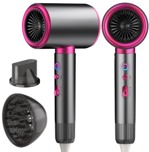 2200W Sèche-cheveux Ionique Silencieux et Puissant, 2 vitesses, Séchage rapide, chaud/froid, Sèche cheveux concentrateur et diffuseur inclus – Idéal pour la maison, le salon et les voyages