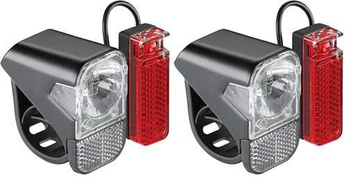 AXA Visto 3 – Fahrradlicht Set mit Batterien – Einfache Befestigung – Wasserbeständig – Mit Batterieanzeige – Inkl. 3 x AAA Batterien – StVZO zugelassen (Packung mit 2)