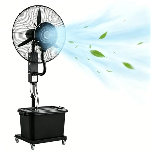 Ventilador Nebulizador 42L, Alta Velocidad Industrial con 3 Velocidades y Valor de Niebla Ajustable, Oscilación 90°, Altura Regulable 160‑200cm, para Refrigeración Exterior en Patio, Taller(81cm/32in)
