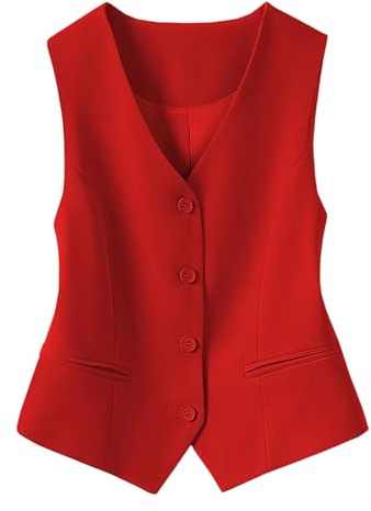 Genérico Chaleco Mujer Chaqueta Verano Mujer Ajustado con Botones Cuello V Chaleco sin Mangas con Abertura Frontal para Trabajo y Negocios (RD1, M)
