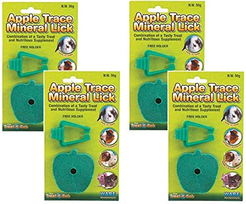 Ware Manufacturing 4 Pack of Apple Trace Mineral Licks with Holders for Rabbits, Guinea Pigs, Hamsters, and Other Small Animals