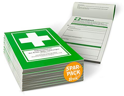Betriebsausstattung24 Erste Hilfe Meldeblock - 1 Stück - Unfallbuch 2026 | DIN A5 - 50 Blatt - Grün - Alternative zum Verbandbuch - Gem. DGUV