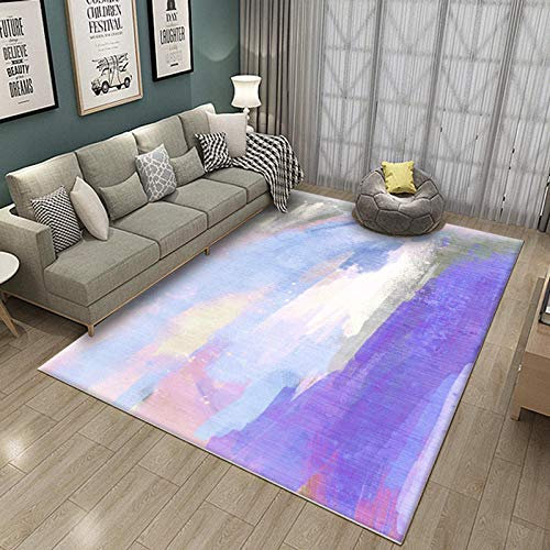 Outdoor-QJ Groessen Moderner Wohnzimmer Teppich Hauptdekoration rutschfest Pflegeleicht Lila weiße Blaue abstrakte Kunst 2x3M