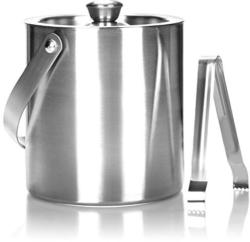 COM-FOUR® Secchiello per ghiaccio in acciaio inox - contenitore per cubetti di ghiaccio a doppia parete con coperchio, maniglia e pinza - spumante e refrigeratore per vino circa 1,5 litri (Bergen 1x)