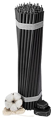 Diveevo Kirchliche Bienenwachskerzen №30-50 Stk. I hochwertige & geweihte Ritualkerzen L-29,5 cm Ø-8,5 mm I 150 Min Brenndauer in schwarz I 700 g dünne Kerzen tropf- und rauchfrei