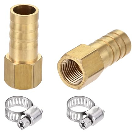 sourcing map Brass Barb Hose Fitting Connector Adapter 10mm Barbed x G1/8 Female Pipe with Hose Clamp 2Set