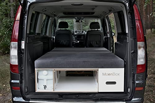 Moonbox Campingbox 115cm Weiß für Minivans | mit Campingküche & Bettfunktion/Schlafsystem | für Fahrzeuge mit Mind. 115cm Breite im Kofferraum