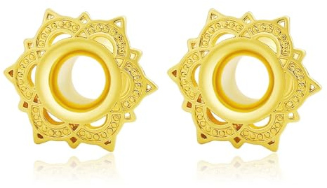 Lieson Ear Tunnel Plug, 2 Stück Flesh Tunnel Edelstahl Vintage Blume Flesh Tunnel Piercing Schmuck