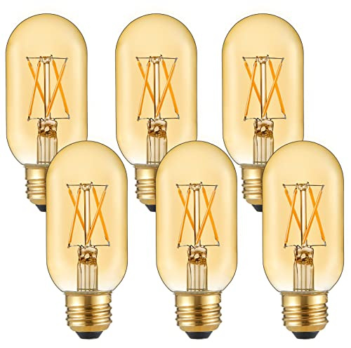LiteHistory E26 LED Bulb 6W Equivalent E26 Bulb 60 watt Warm White 2200K Amber E26 Edison Bulb dimmable AC120V 400lm Tubular T14 T45 LED Bulb for Pendant, Sputnik,Vanity,Wall sconces Pack of 6