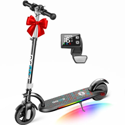 Gyroor H40 E Scooter Kinder 6 bis 12 Jahre 180W Doppelbremse LED | Elektroroller höhenverstellbar 90-100 cm, pannensichere Vollgummireifen bis 65 kg, Geschenk für Kinder, 16 km/h