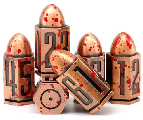 DND Würfel Set for Dungeons and Dragons, Bullet W6 Würfel(Bullet-Copper) | ZHOORQI D6 Dice Set,6 Pcs Blutfleck Polyedrische Würfel für RPGs Spielwürfel Geschenk