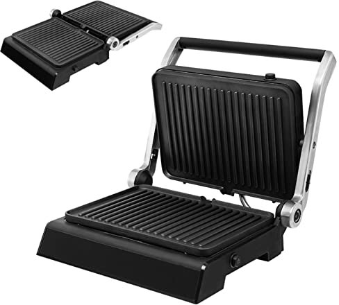 GiantexUK 3-in-1 Electric Non-Stick Grill, Panini Maker & Sandwich Toaster with 4H Timer, 5 Auto Modes & Removable Drip Tray, Adjustable Temperature Control, 1200W (Bakelite Top)