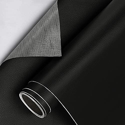 DTC GmbH Kunstleder Selbstklebend 40 x 200cm Leder Reparatur Kit für Reparatur und Renovierung Möbel/Sofa/Autositze/Taschen (Schwarz)
