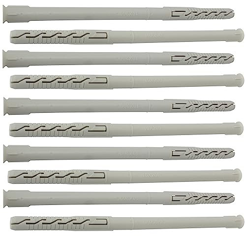 AERZETIX - C67088 - Set di 10 tasselli universali 10x200mm con flangia smussata/fresata - in poliammide - muratura fissaggio calcestruzzo mattone cemento lavori edilizia vite costruzione