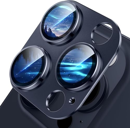 WSKEN for iPhone 15 Pro/iPhone 15 Pro Max Camera Lens Protector - Matte [Shatterproof Test] 9H Tempered Glass Camera Screen Protector Scratch Resistant Metal Ring Cover Accessories Blue Titanium