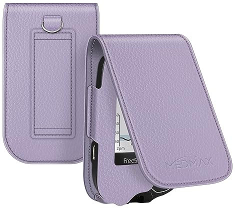 MEDMAX Étui de Protection pour Le Abbott Freestyle Libre 2 / Libre, Étui en cuir PU, Coque de Transport Léger Case avec Clip et Poignée pour Diabétiques (Gris Violet)