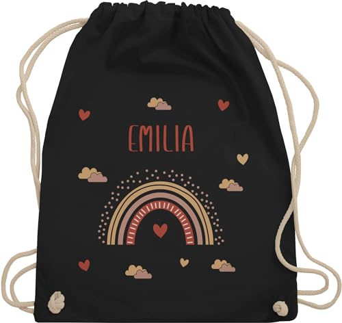 Turnbeutel Rucksack - Rainbow Regenbogen Farbenbogen - Unisize - Schwarz - kita stoffbeutel beutel kindergarten personalisierte sportbeutel schulbeutel name stoff mädchen und schule grundschule