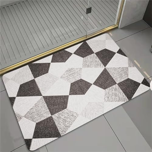 Badematte Rutschfester Badezimmerteppich Groß, Super Absorbierende Bodenmatte, Schnell Trocknend Badematten, Badteppich Rutschfest Badematte Badvorleger Badezimmermatte Geometrisch, 100x160cm