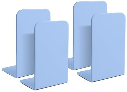 Topspitgo Serre Livre en Métal,4 pièces Rangement Serre Presentoir Livre Decoration Serre-Livres pour Bureau Famille (Bleu)