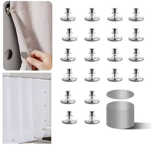 Curtain Magnets Closure,20 Pcs Magnetic Curtain Clips for Indoor Outdoor Curtains Prevent Light Leaking,Magnetic Shower Curtain Clips for Side of Shower, 10 Pair, Plus Size