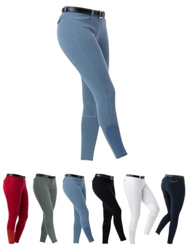 RIDING WORLD - Reithose für Mädchen & Jungen Alexandrie | Reiterhose mit Kniebesatz aus Stoff | mit Eingrifftaschen vorn | Reitleggings in Blau | Kinder Reitbekleidung in Größe 128