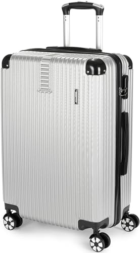BRUBAKER Hartschalen Reisekoffer London - Rollkoffer mit Zahlenschloss, 4 Rollen und Komfort Tragegriffen - ABS Koffer 43 x 66,5 x 26 cm - Hartschalenkoffer Trolley (L - Silber)