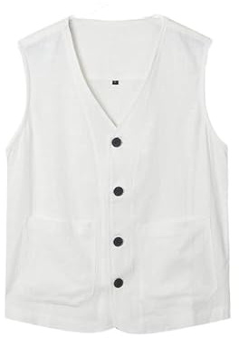 HEXHUASR Gilet De Costume en Lin pour Hommes, Blazer Vintage À Simple Boutonnage, Mince sans Manches, Cardigan Décontracté, Doux Et Confortable, Veste De Sport, Coupe Ample, Loisirs D'Été, Déb